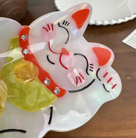 Lucky Cat Acetate Animal Hair Claw Clip