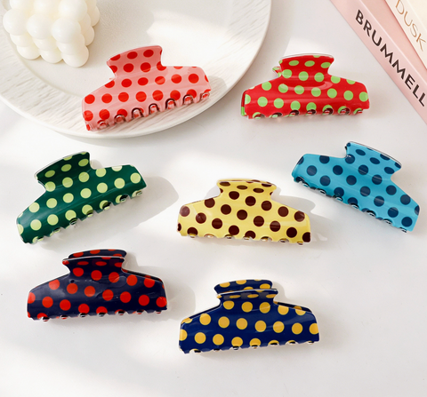 Pastel Polka Dot Color Block Acrylic Hair Claw Clip