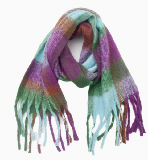 Plaid Color-Block Tassel Shawl Scarf