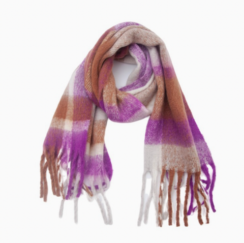 Plaid Color-Block Tassel Shawl Scarf