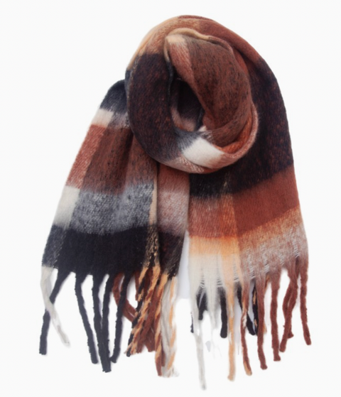 Plaid Color-Block Tassel Shawl Scarf