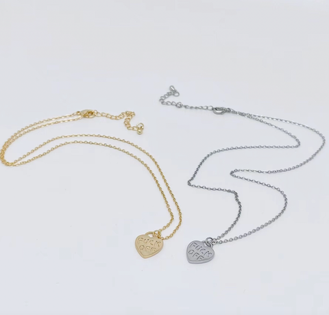 "Fuck Off" Gold Plated Heart Pendant Necklace