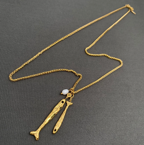 Double Fish Charm 18K Gold Plated S.Steel Necklace