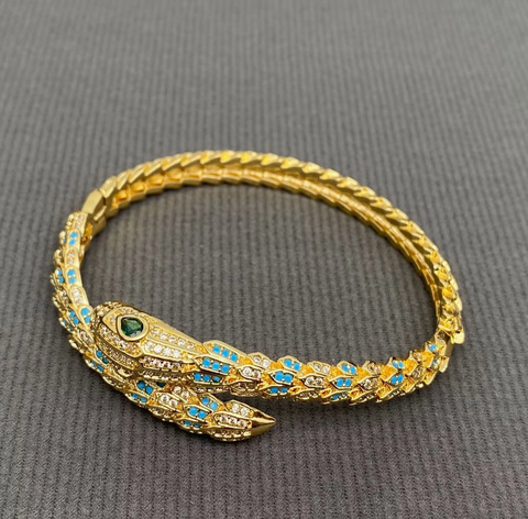 Rhinestone 18K Gold Plated Snake Bangle