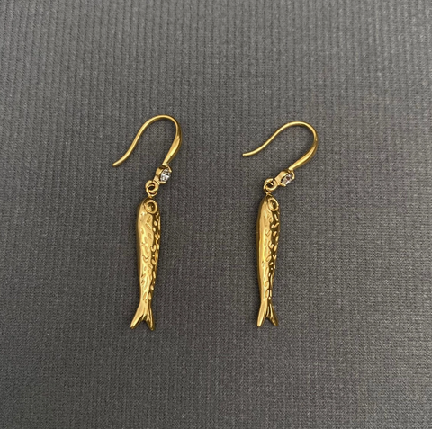 Fish Rhinestone Gold Plated Stainless Steel Dangle Earrings