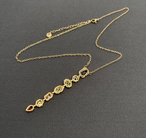 Multi-Color Geometric Zircon 18K Gold Plated Necklace