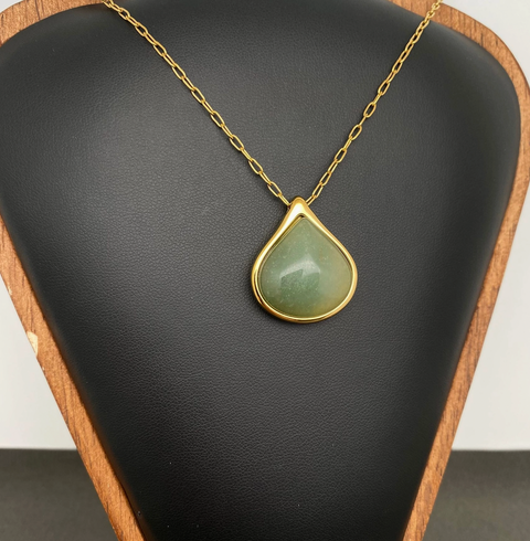 Green Jade Inlaid 18K Gold Plated S.Steel Necklace