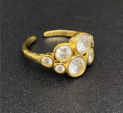 Multi Round Zircon Inlaid 18K Gold Plated Ring
