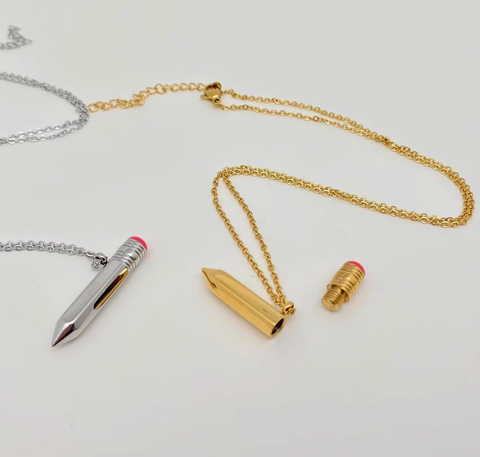 Openable Pencil Stainless Steel Pendant Necklace