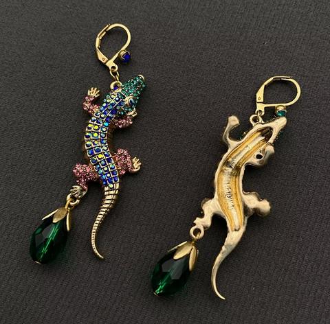 Sparkling Rhinestone Crocodile Dangle Earrings