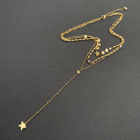 Star Charm 18K Gold Plated 3-layer Chain Necklace