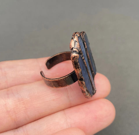 Three Kyanite Natural Stone Adjustable Ring
