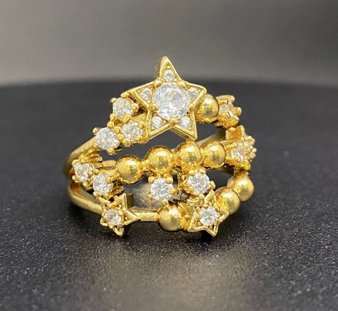 Zircon Inlaid Star 18K Gold Plated Stainless Steel Ring