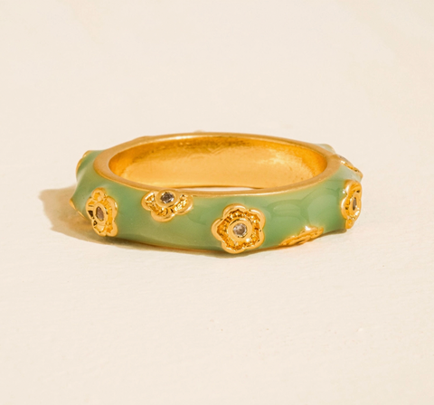 Esma Gold Vintage Floral Enamel Band Ring