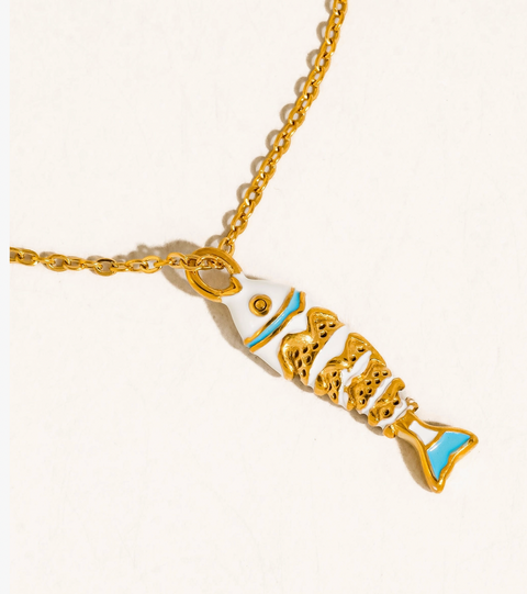 Laguna 18K Gold Non-Tarnish Enamel Fish Pendant Necklace