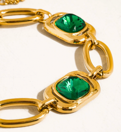 Mabel 18K Gold Non-Tarnish Green Link Bracelet