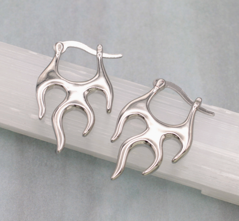 Hot Rod Silver Flames Hoop Earrings