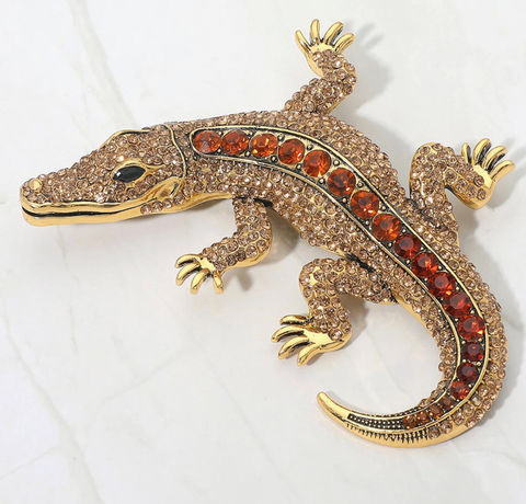 Rhinestone Embellished Alligator Pin Brooch