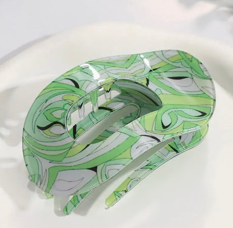 Mixed Print Oval Hair Clip, Vibrant Floral Hair Accessories-options