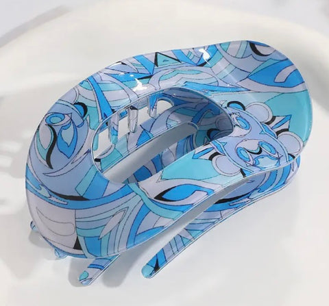 Mixed Print Oval Hair Clip, Vibrant Floral Hair Accessories-options