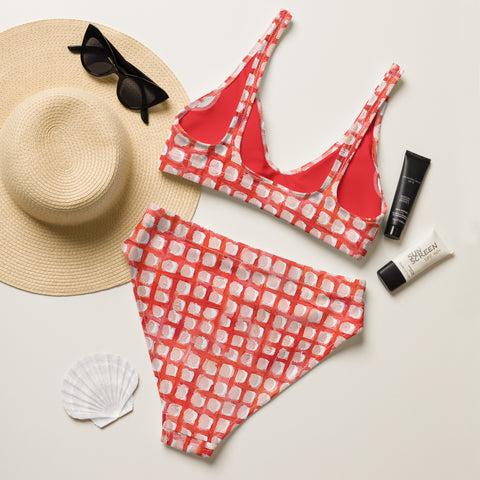Painted Grid High Waisted Bikini Bottom