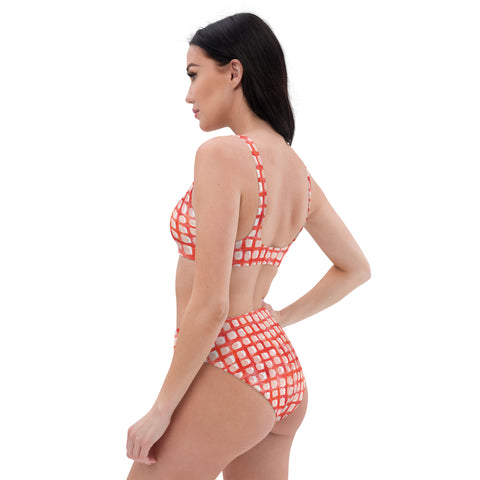 Painted Grid High Waisted Bikini Bottom