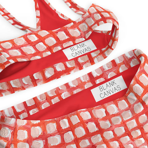 Painted Grid High Waisted Bikini Bottom