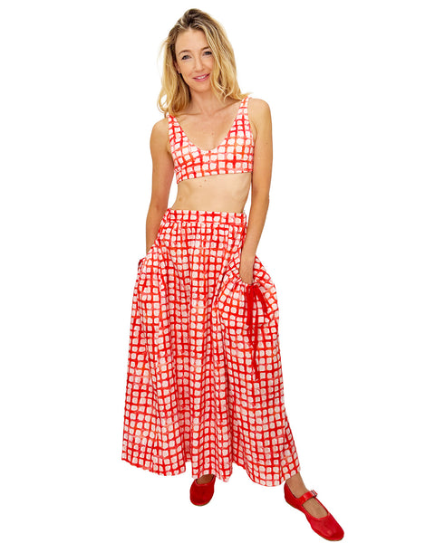 Red Gingham Bubble Pocket Skirt