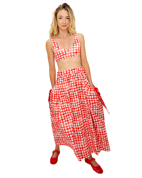 Red Gingham Bubble Pocket Skirt