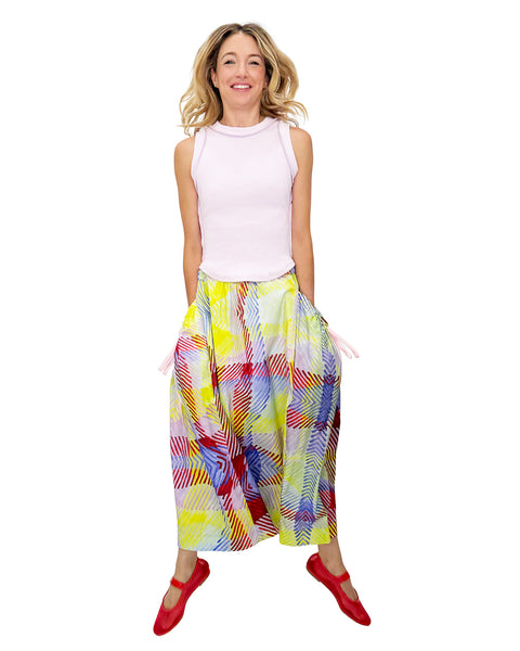 Multi-Colored Plaid Bubble Pocket Skirt