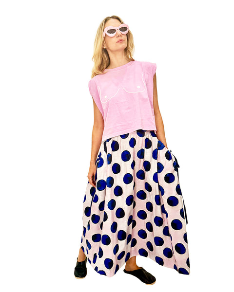 Blue Polka Dot Bubble Pocket Skirt