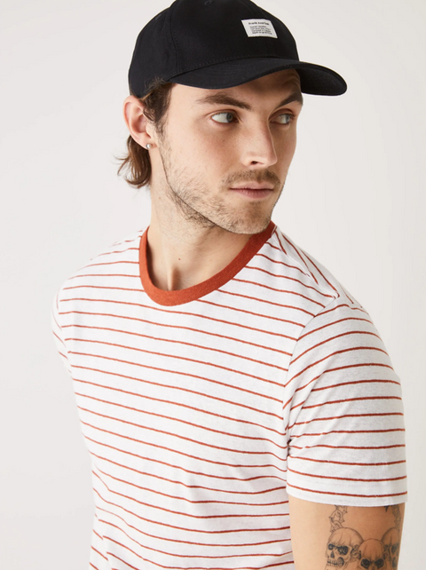 Frank & Oak Striped Slim Fit Hemp T-Shirt Orange