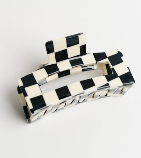 Nat + Noor Checkered Claw Clip- Black